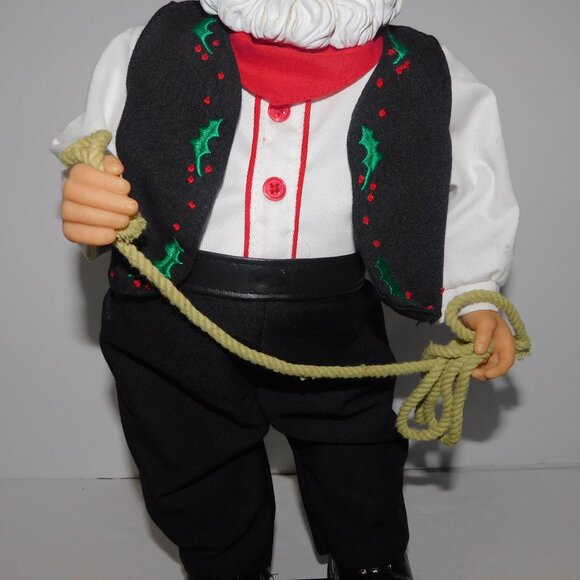 Gemmy 15" Animated Dancing Musical Christmas Cowboy Santa Claus with Lasso - Picture 4 of 10